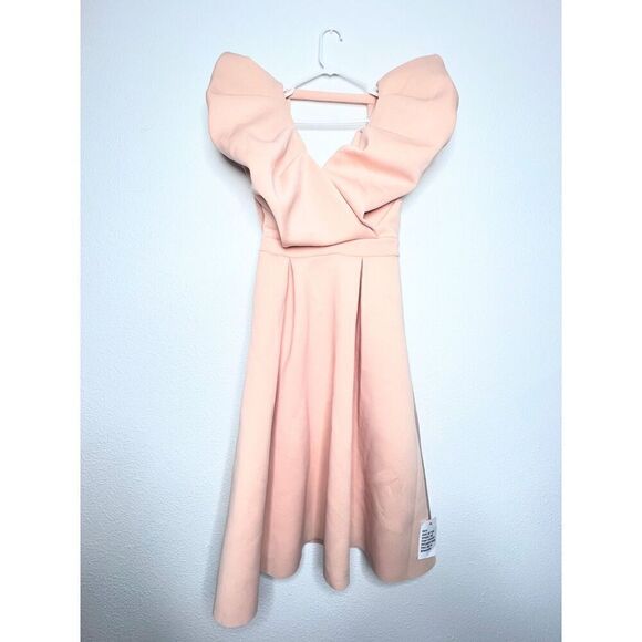 Women's elegant dress Barbie core bubble sleeve party midi light pink dress 6. - Picture 2 of 16